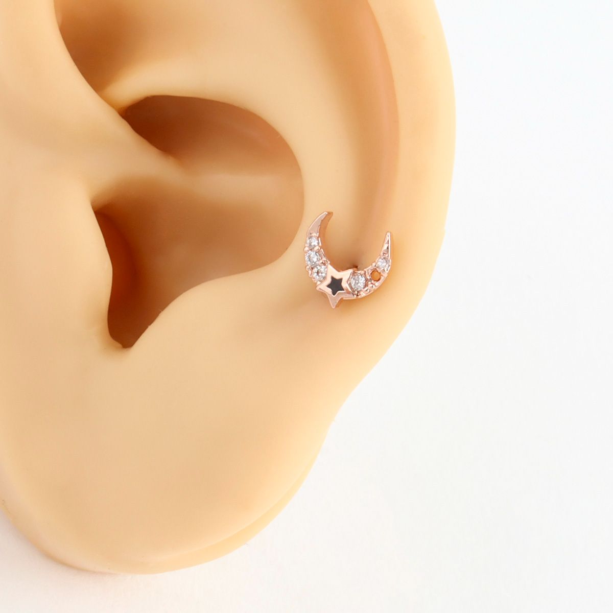 Black Star Crescent Moon Barbell in Gold, Silver & Rose Gold