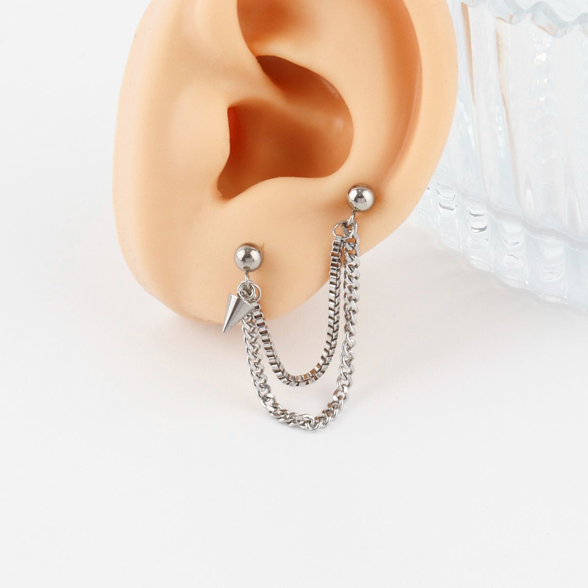 Double Chain Stud Earring - Surgical Steel Cartilage