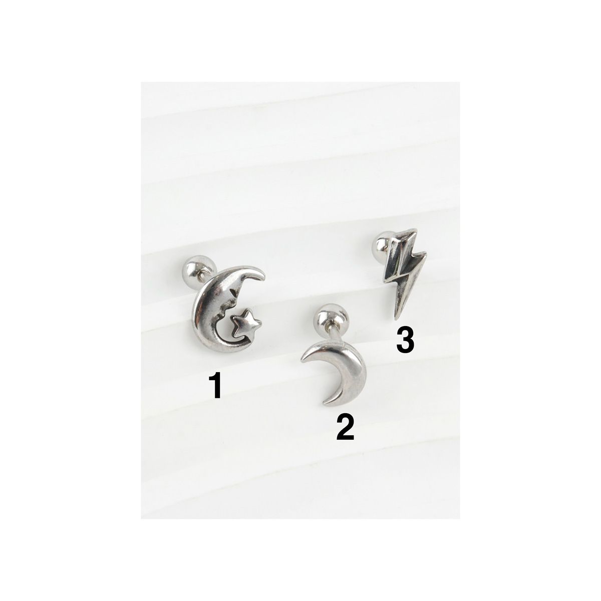Surgical Steel Celestial Barbell Stud Earrings - Antique Moon Star Lightning