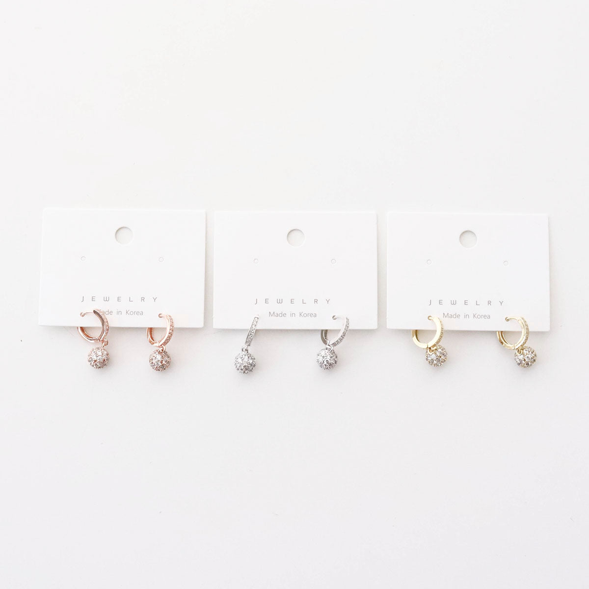 Sparkly Pavé Ball Huggie Hoop Earrings in Gold, Silver & Rose Gold