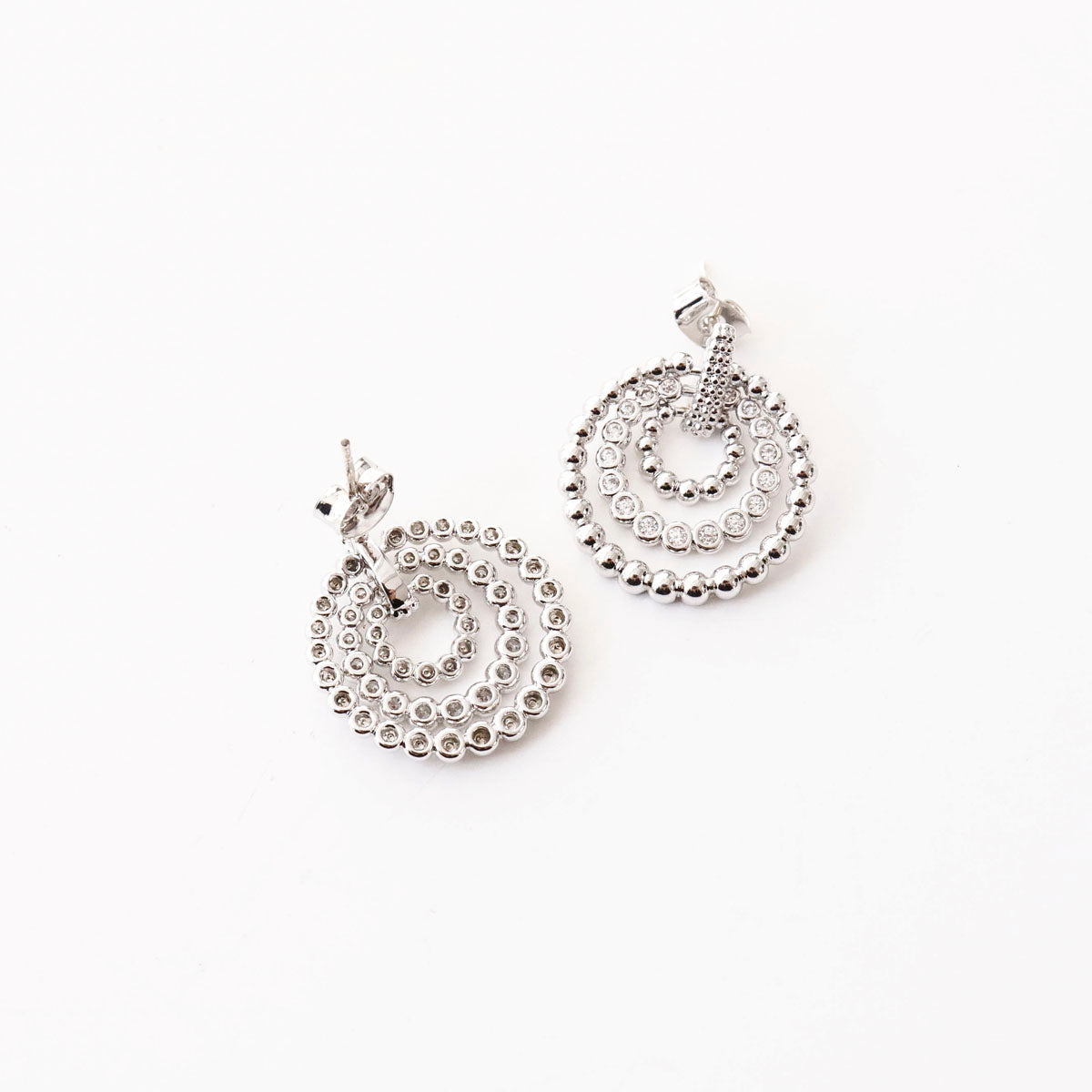 Modern Triple Circle Earrings – 3-Tier Movable Chandelier Hoops, Silver Post, Geometric Statement Jewelry, Elegant Gift for Her