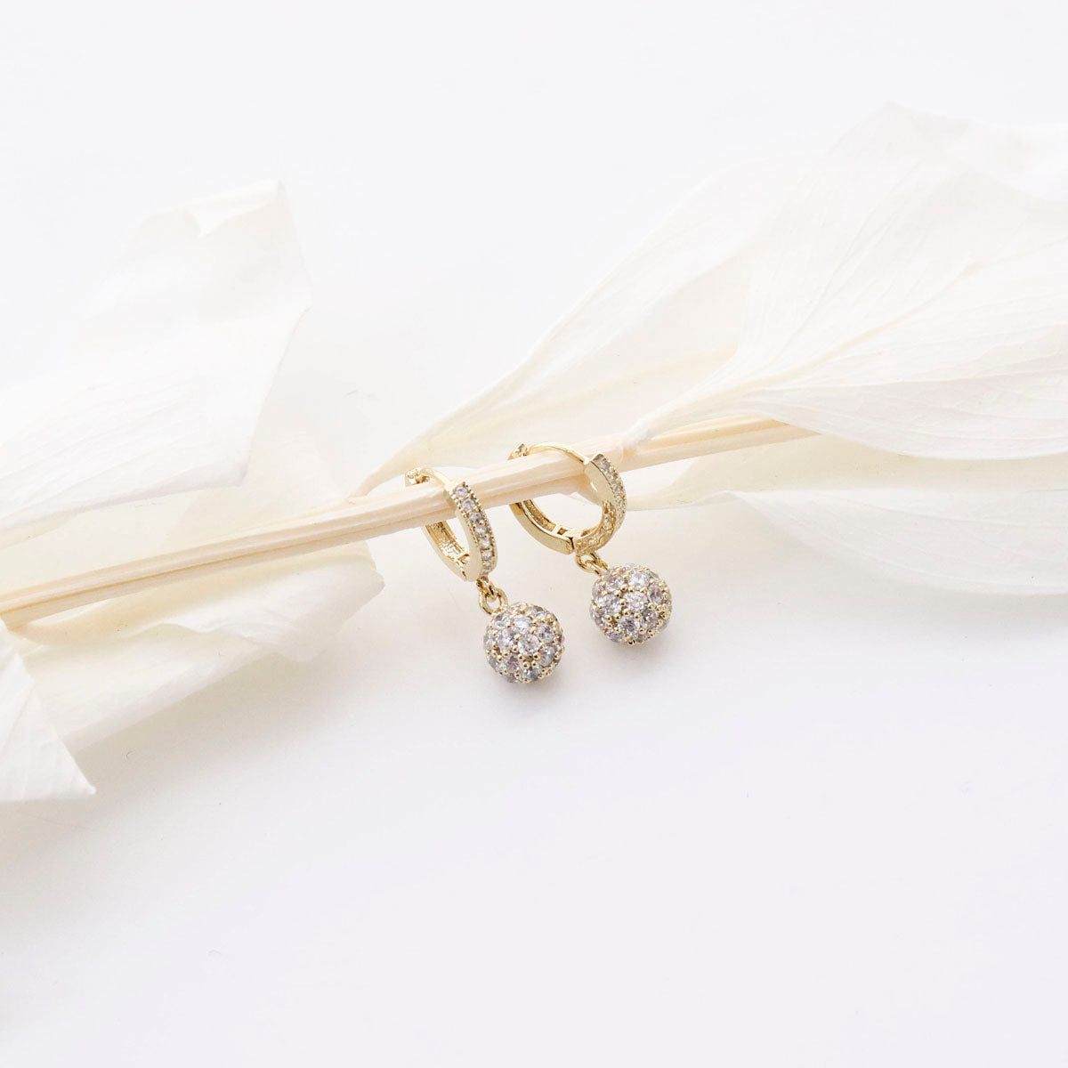 Sparkly Pavé Ball Huggie Hoop Earrings in Gold, Silver & Rose Gold