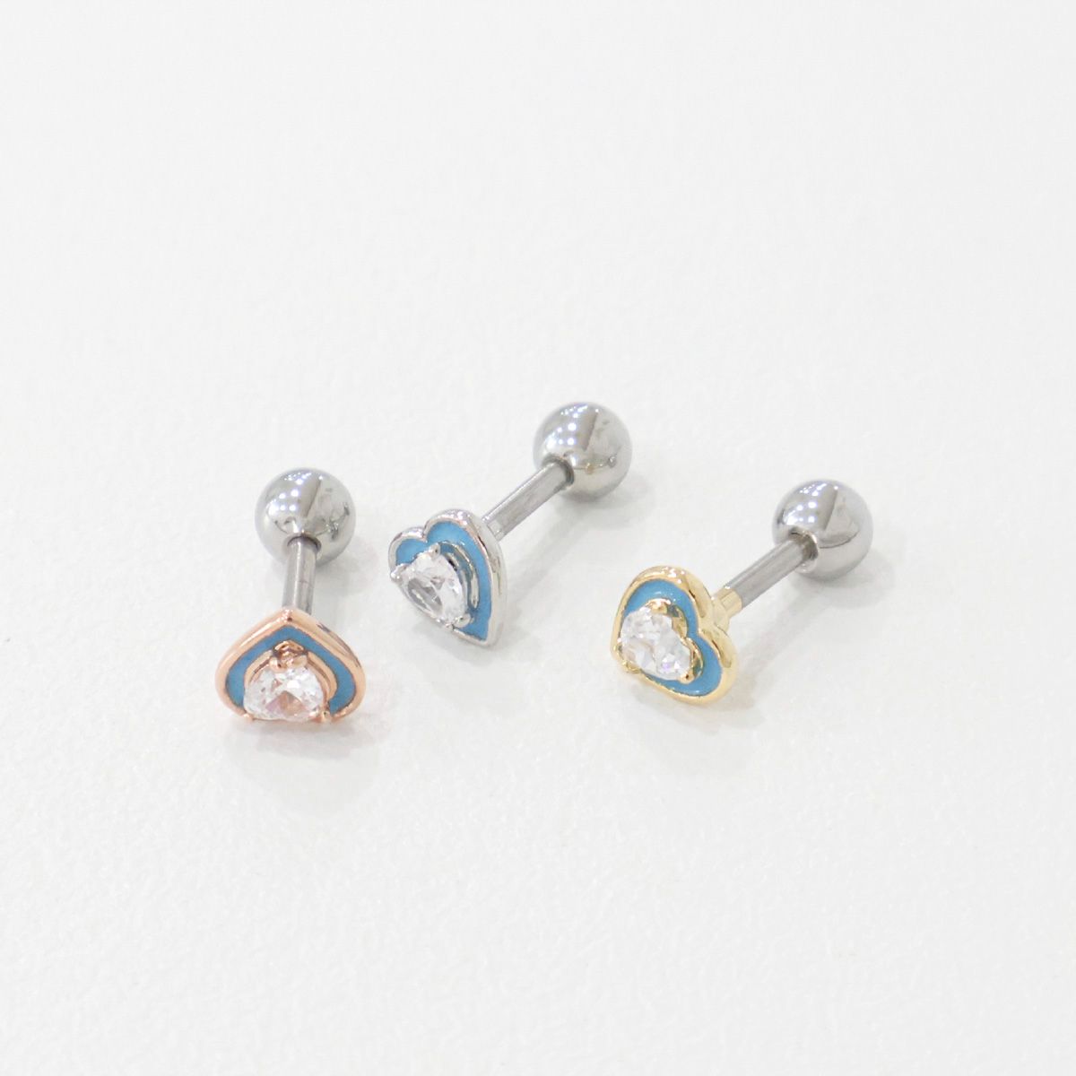 Sweetheart Crystal Barbell Stud Earrings – Ocean Blue & Blush Pink