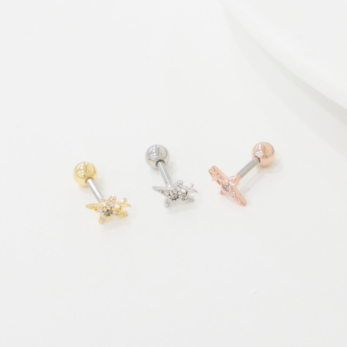 Starburst Helix Barbell Stud – Gold / Rose Gold / Silver (Single)
