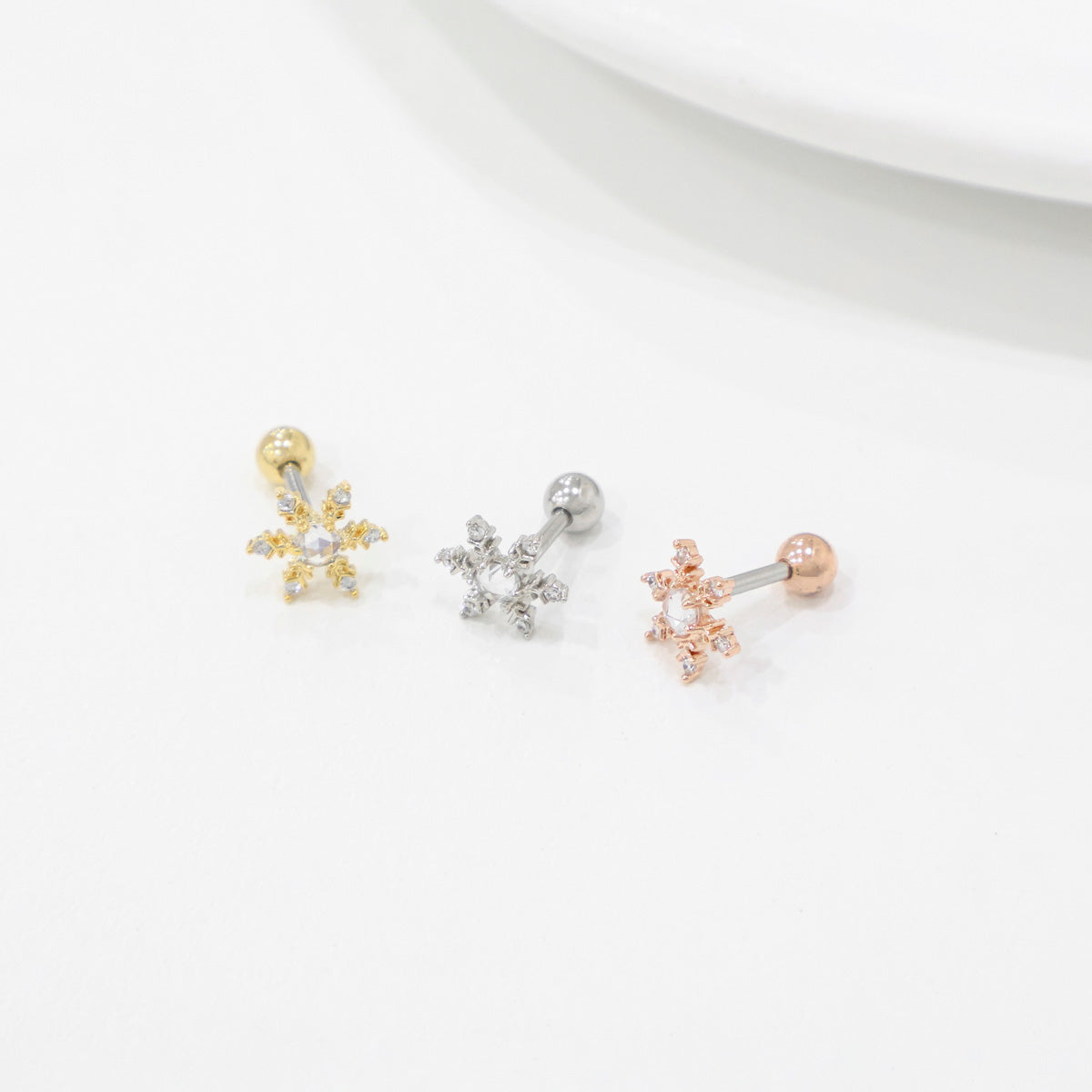 Winter Snowflake Stud Earrings – 2 Styles in Gold, Silver & Rose Gold | 8TTITTO8
