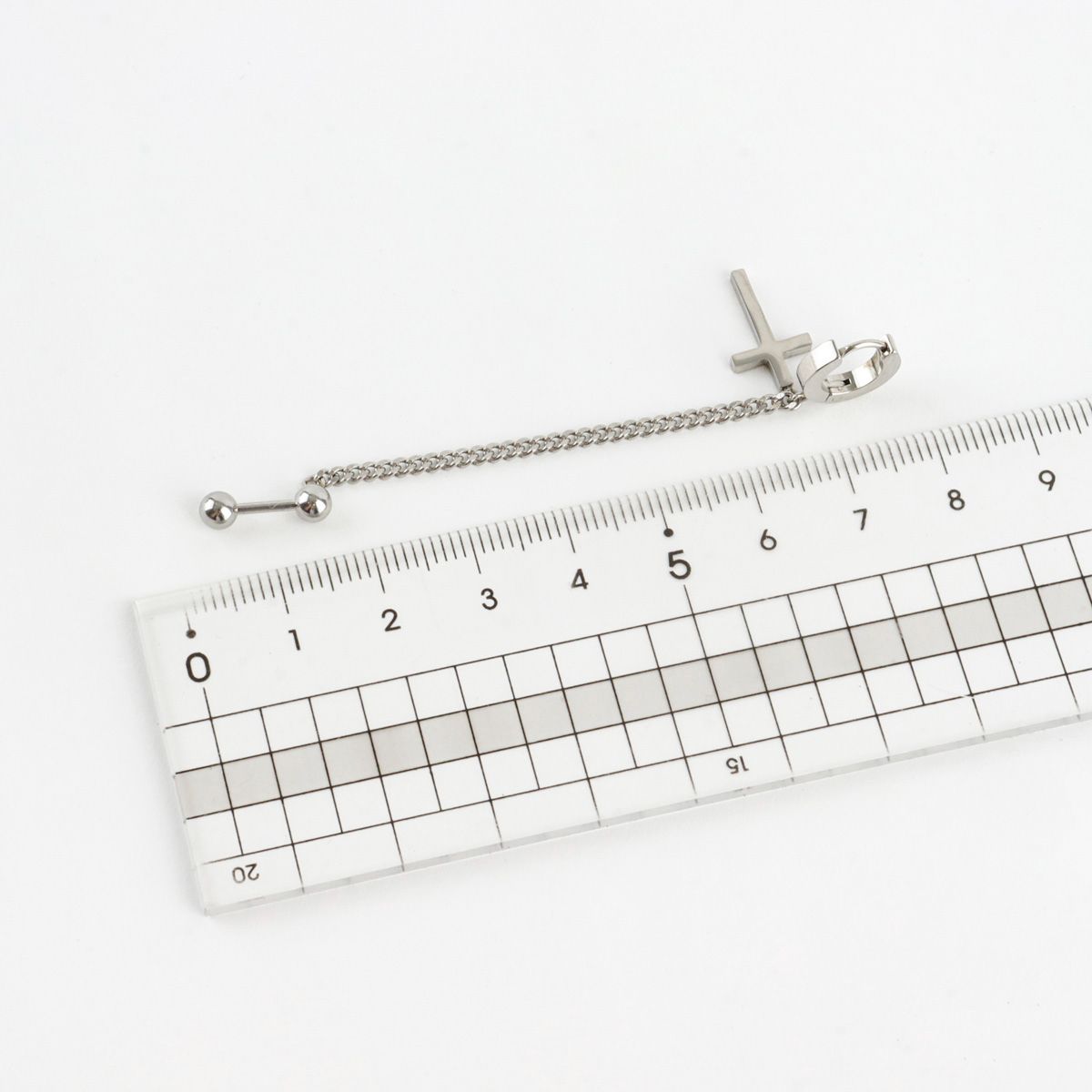 Cross Chain Barbell Earring, Silver Unisex Punk Style