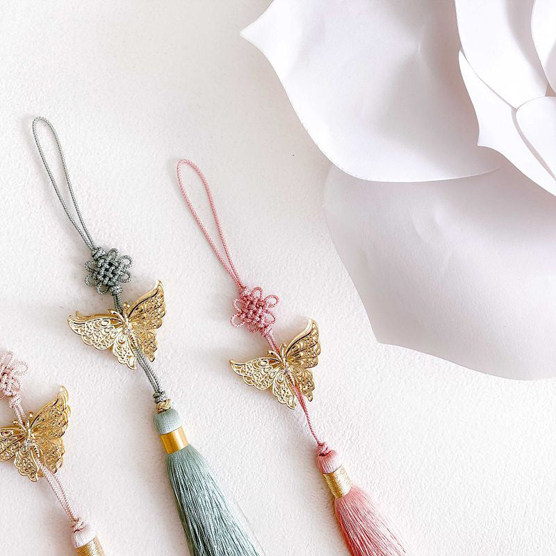 Metal Butterfly Norigae Tassel Charm - Korean Traditional Ornament