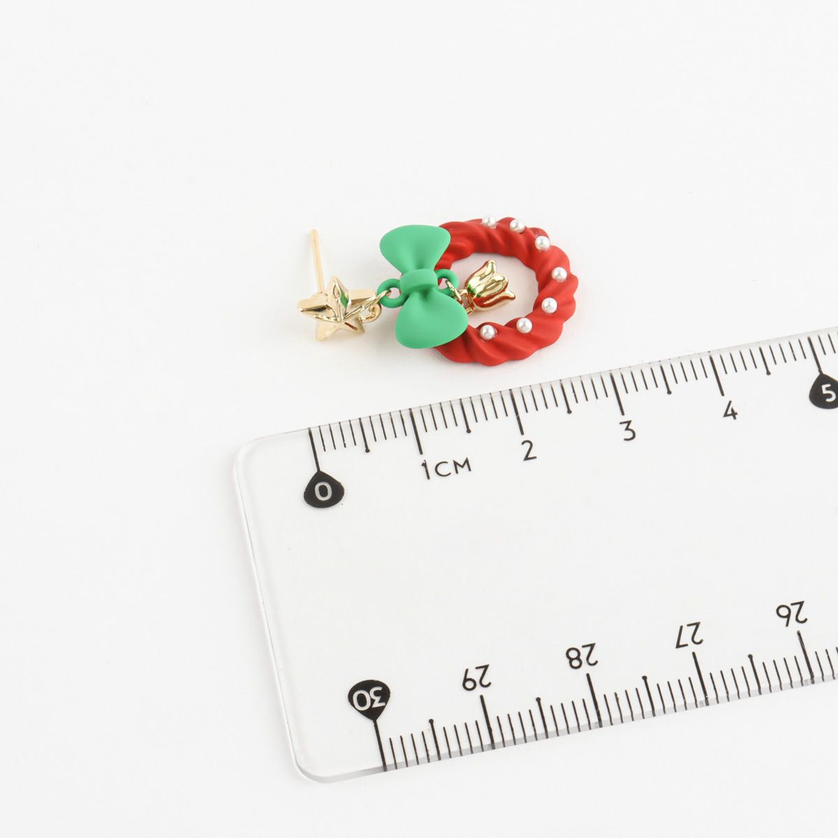 Christmas Wreath Earrings - Holiday Bell Drop Earrings with Bow