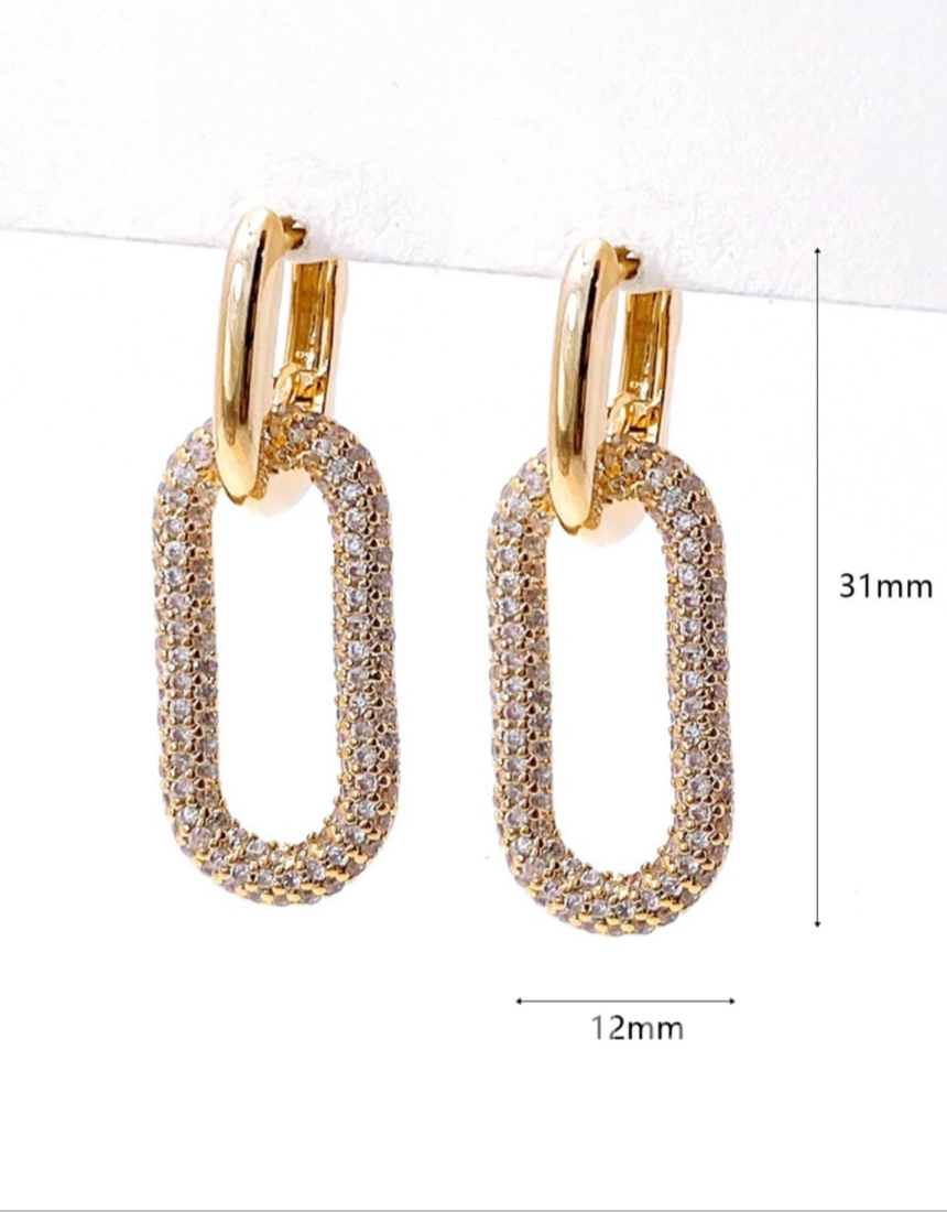 Huggie Hoop Pavé Oval Chain Link Drop Earrings – Gold & Silver