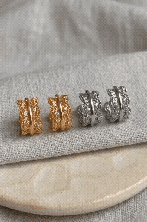 Vintage Filigree Chunky Hoop Earrings | CZ | Gold & Silver | Korean Jewelry