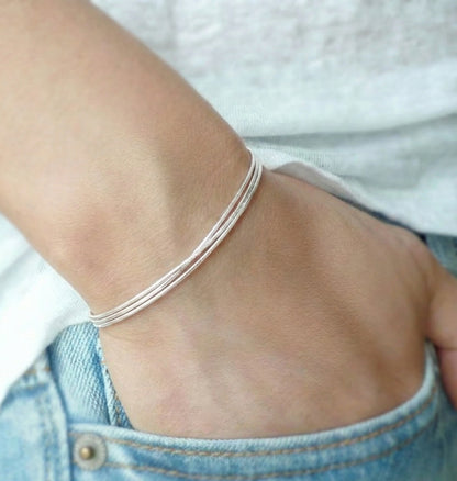 925 Sterling Silver 3-Strand Snake Chain Layered Bracelet – Minimalist Everyday Jewelry