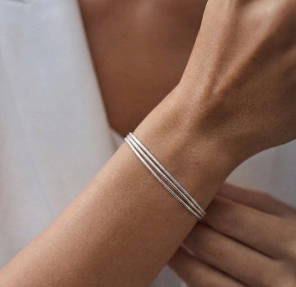 925 Sterling Silver 3-Strand Snake Chain Layered Bracelet – Minimalist Everyday Jewelry