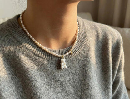 Swarovski Pearl Gummy Bear Necklace - Y2K Coquette Beaded Choker