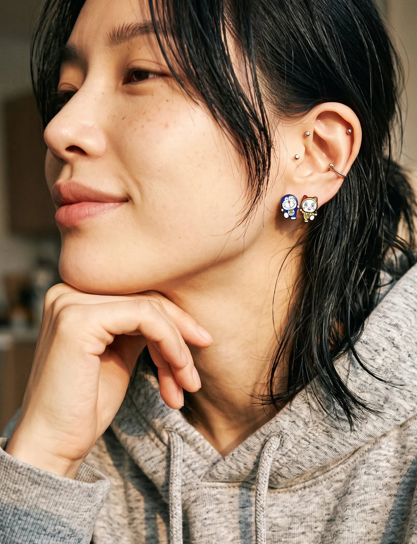 Doraemon & Dorami Mismatched Studs — Handmade in Korea