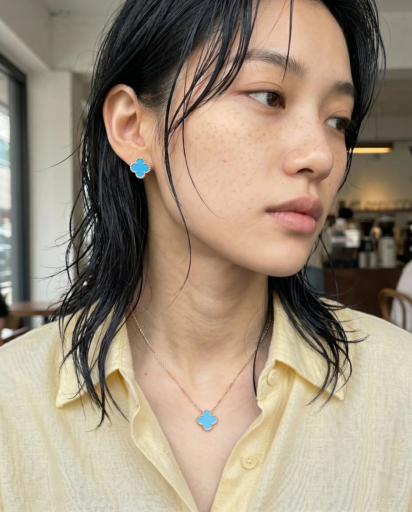 925 Silver Clover Gemstone Necklace | Rose Gold · K-Style