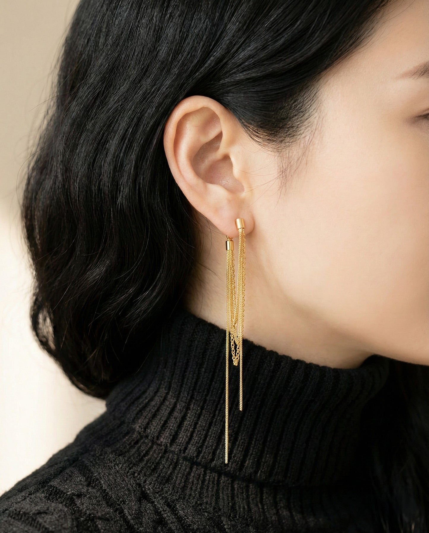 Layered Snake Chain Front Back Drop Earrings - Long Tassel Linear Earrings