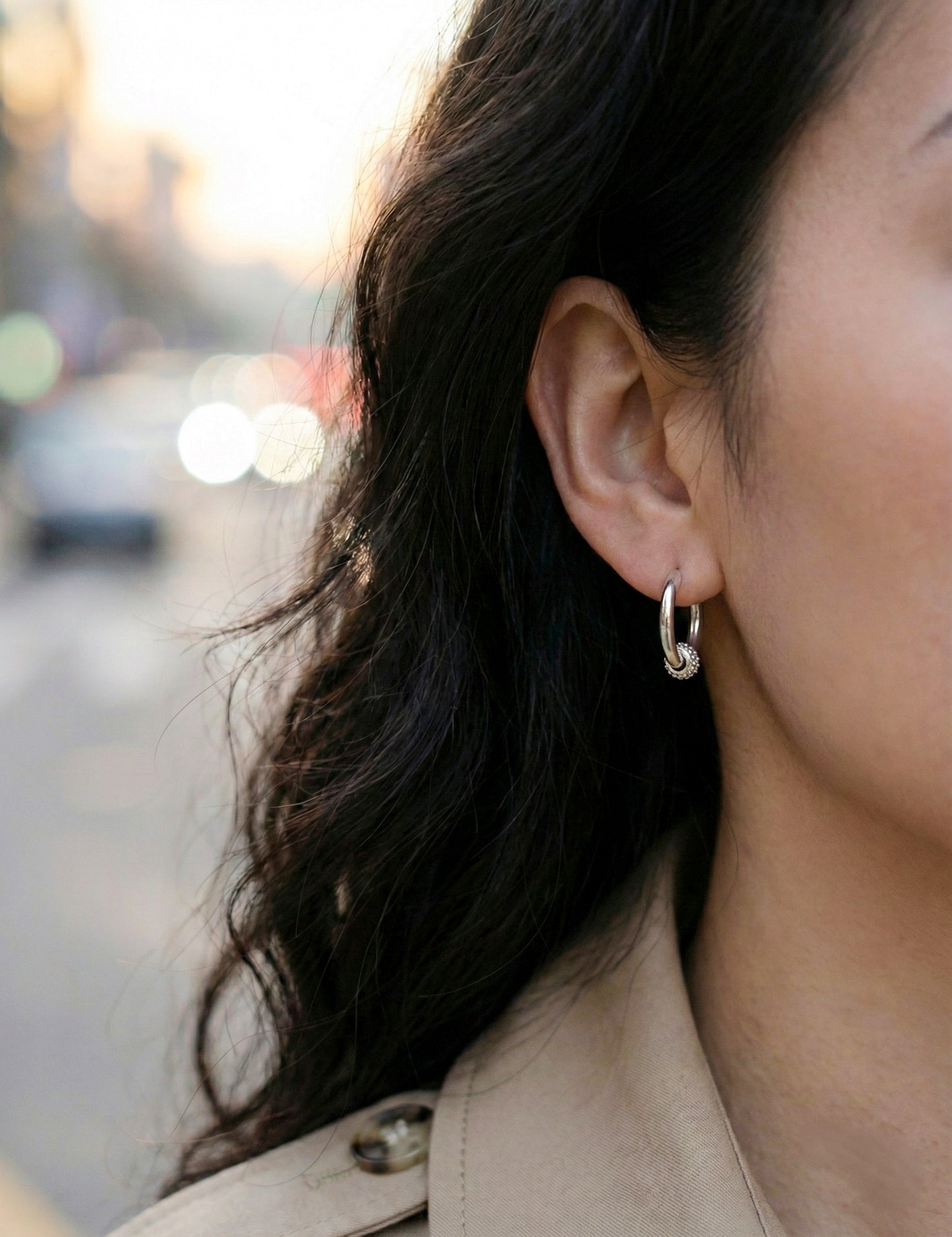 Pave Ball Huggie Hoop Earrings - Titanium Post Gold Silver Plated