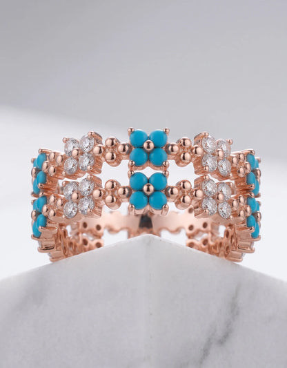 Turquoise Floral Eternity Ring | K-Style Stack