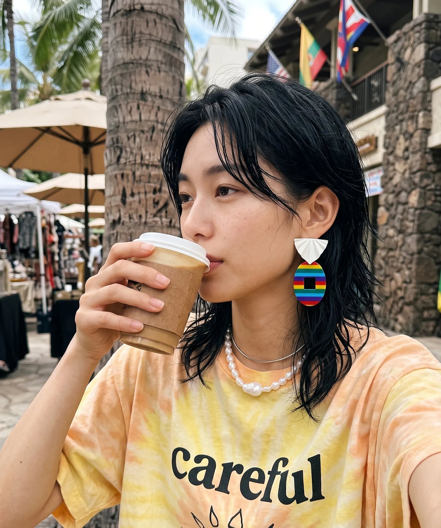 Hawaii Sunset Stripe Acrylic Drop Earrings, K-Style Resort