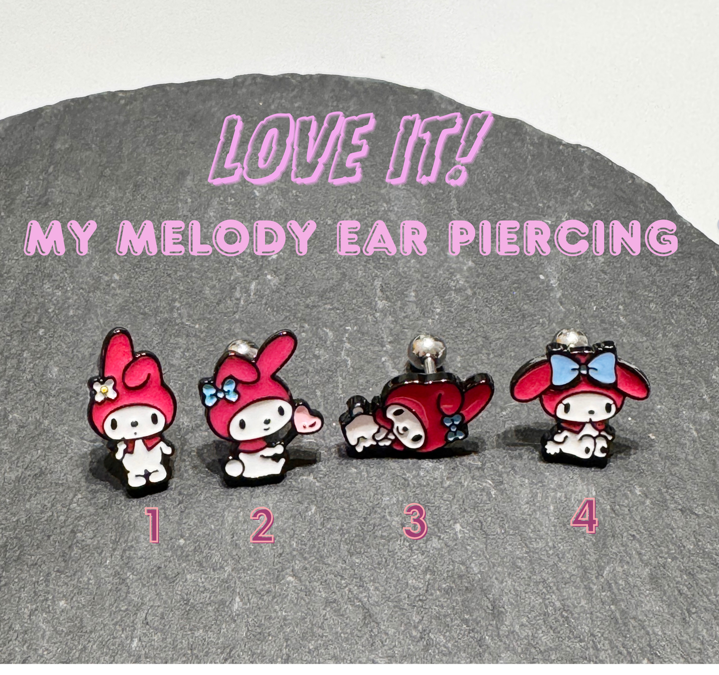 My Melody Inspired Surgical Steel Barbell Stud Earrings Handmade Korea Kawaii Sanrio