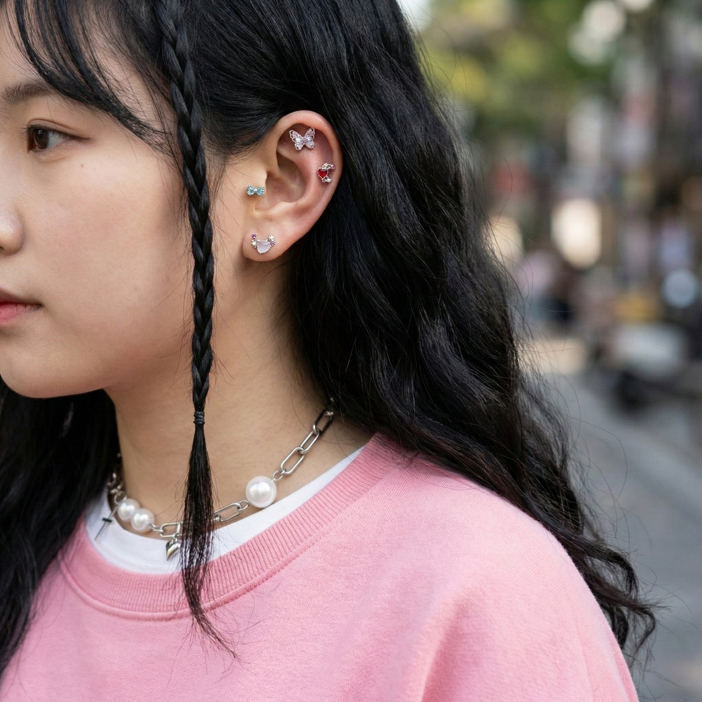 Celestial Moon Heart Barbell Stud Earring - Surgical Steel