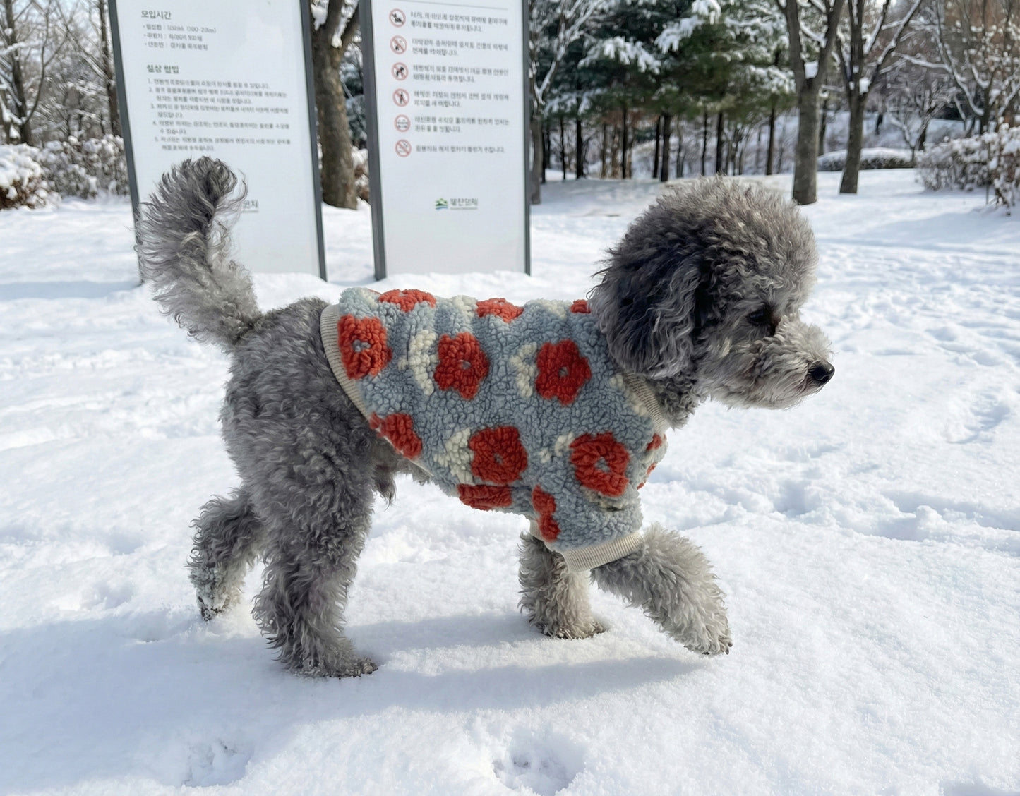 Floral Embroidery Dog Sherpa Fleece Sweater - Winter Pullover
