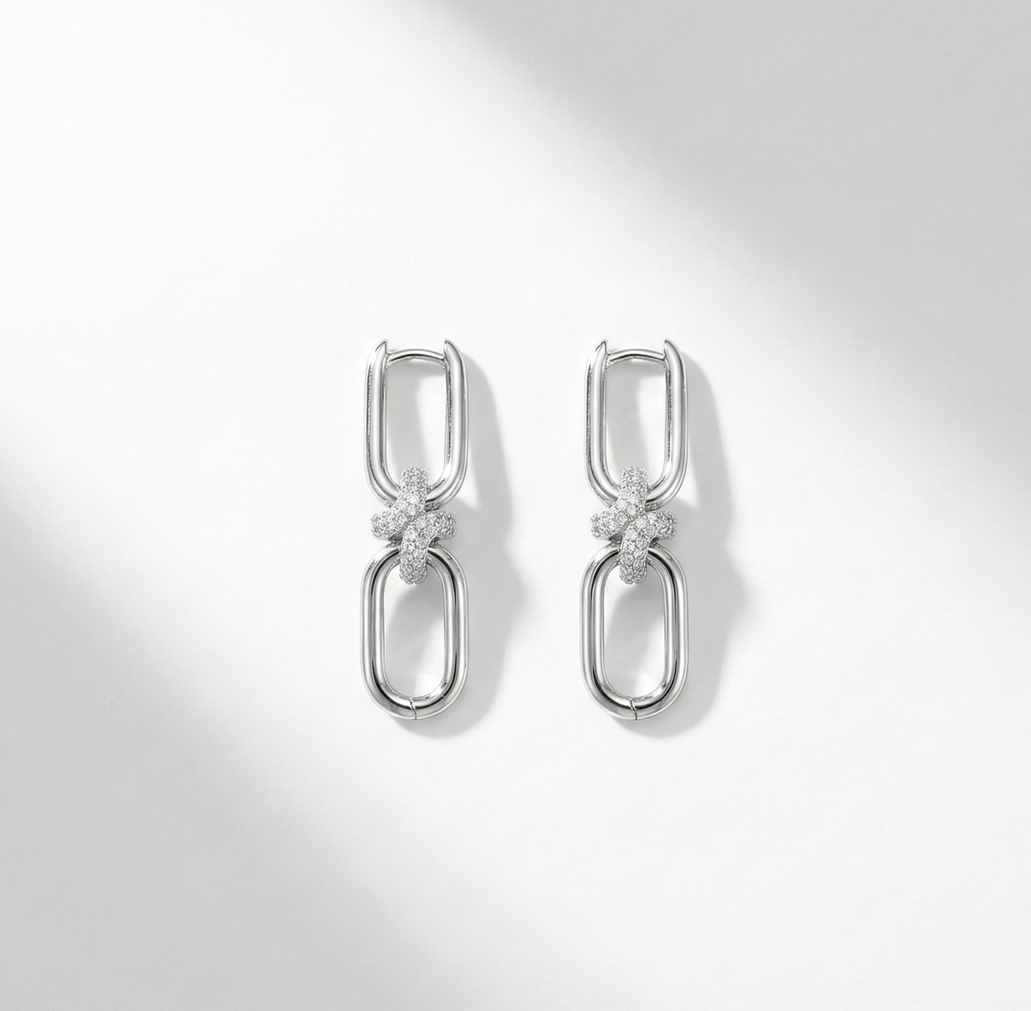 Luxury Pavé Knot Chain Link Drop Earrings - Gold/Silver Titanium