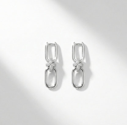 Luxury Pavé Knot Chain Link Drop Earrings - Gold/Silver Titanium