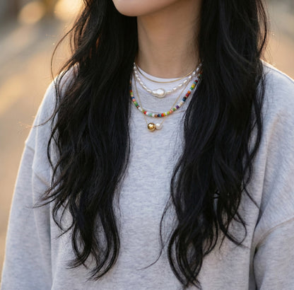 Double Strand Freshwater Pearl & Brass Wire Choker Necklace - Gold/Silver