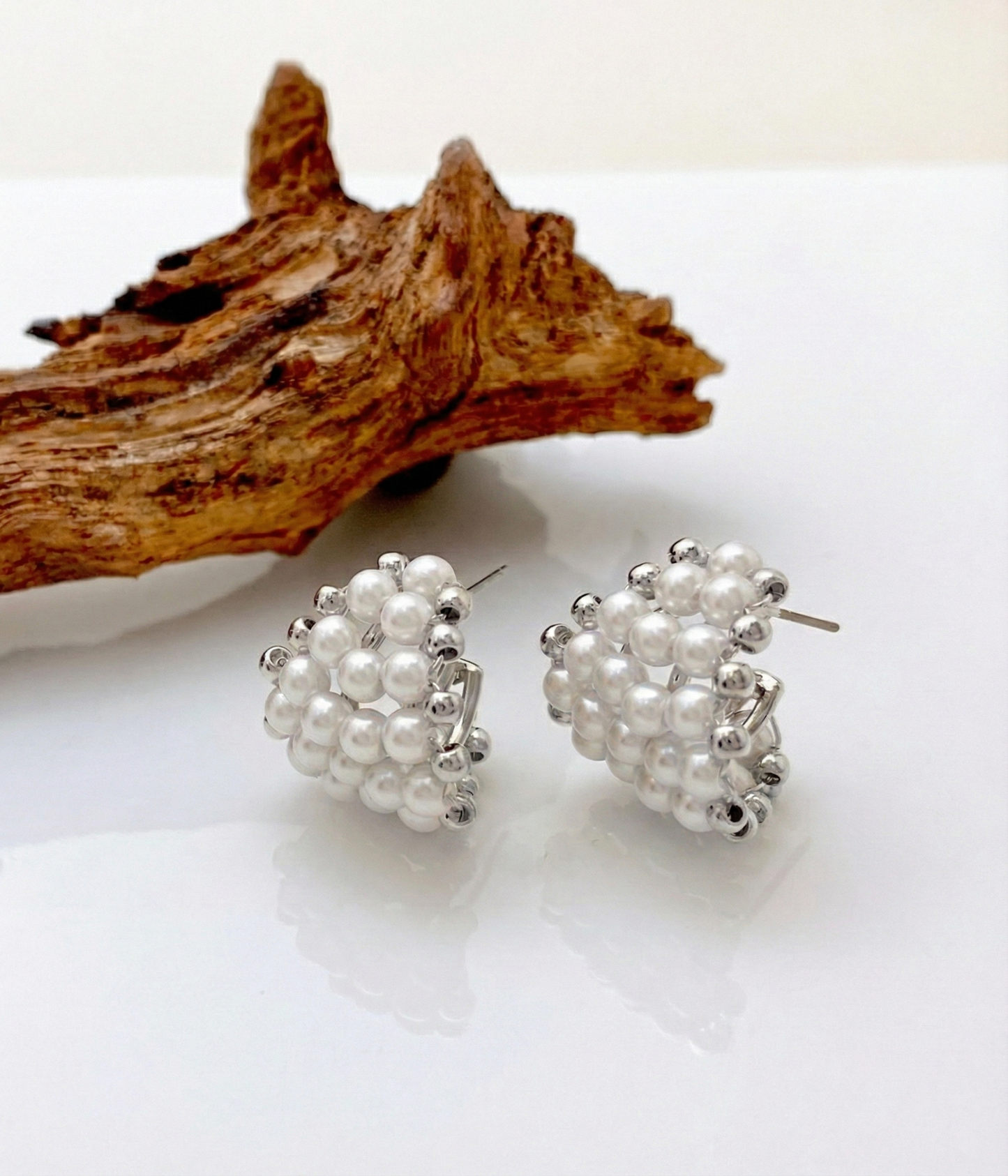 K-Style Chunky Pearl Flare C-Hoop Earrings - Gold & Silver