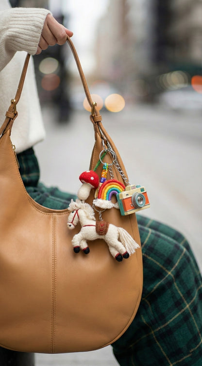 2026 Year of Horse Wool Felt Animal Keychain - Handmade Nepal