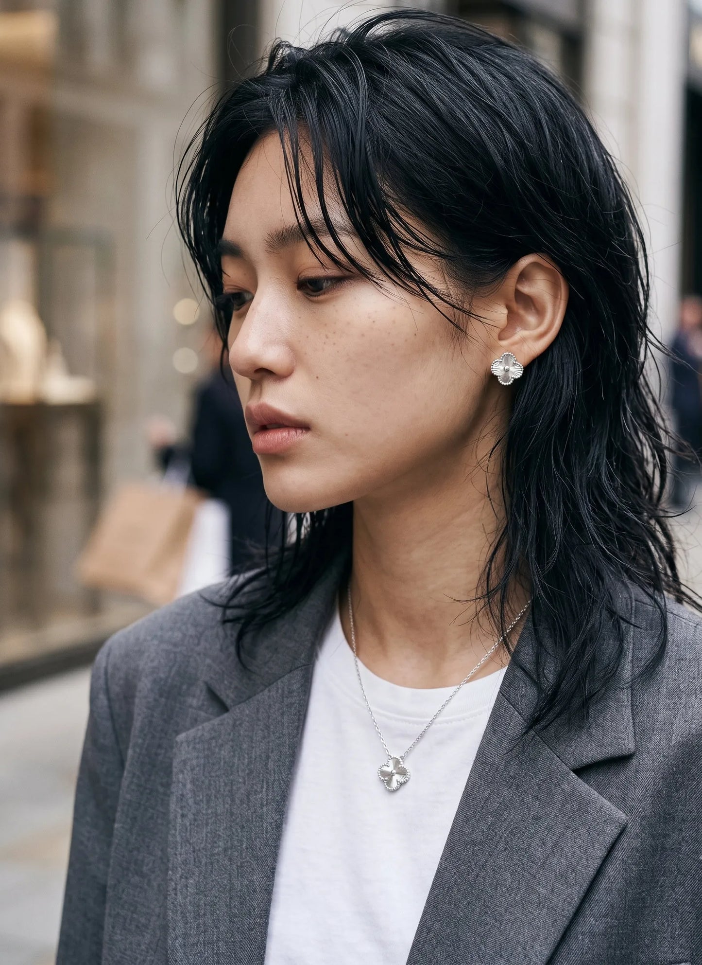 925 Silver Milgrain Clover Stud Earrings — Made in Korea
