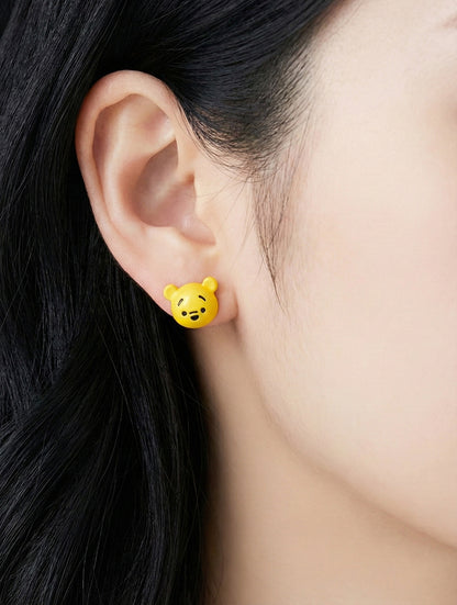 Winnie the Pooh yellow Tsum Tsum stud earring worn daily - cute character earring set