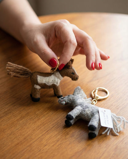 Handmade Wool Felt Horse Keychain - Lucky Charm from Nepal