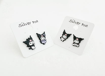 Kuromi Mini Stud Earrings – 925 Silver Post, Enamel Brass | Made in Korea (Pair, 2 Designs)