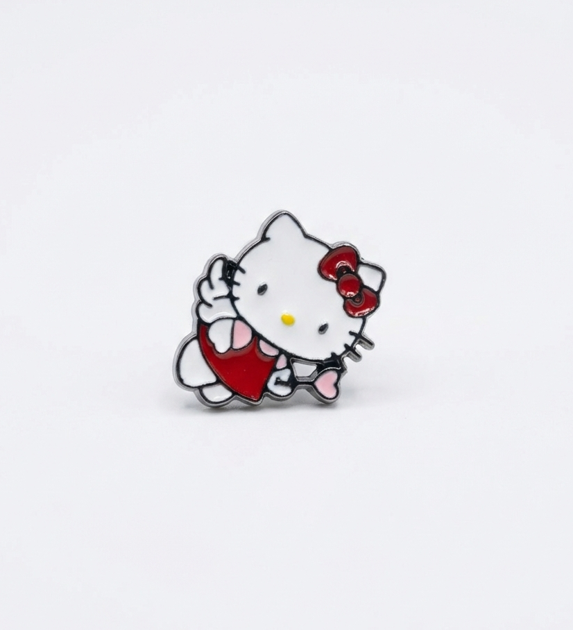 Angel Cupid Hello Kitty enamel stud earring with wings and love arrow, unique kawaii piercing design