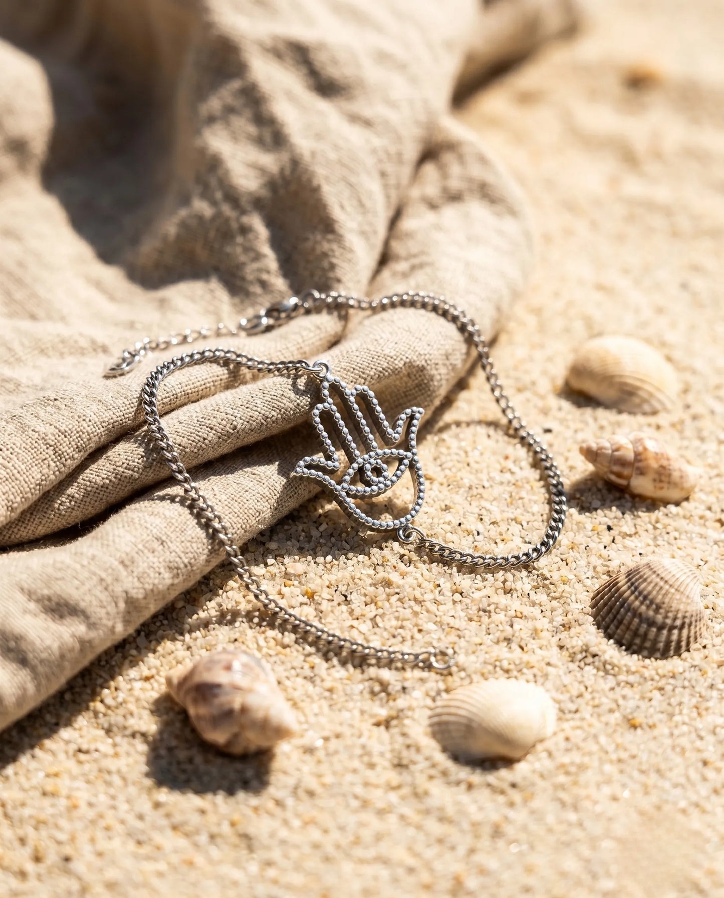 925 Sterling Silver Hamsa Hand Chain Bracelet — Handmade in Korea