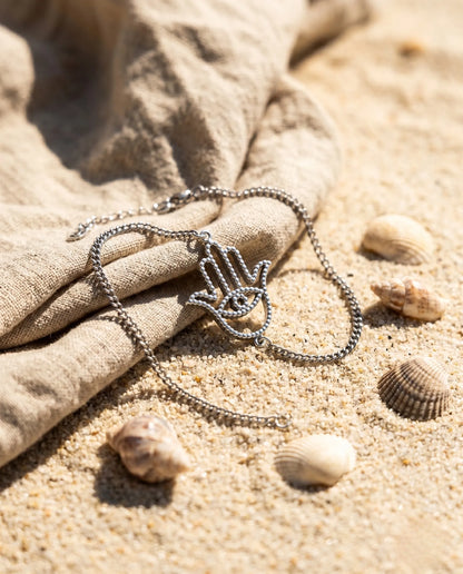 925 Sterling Silver Hamsa Hand Chain Bracelet — Handmade in Korea
