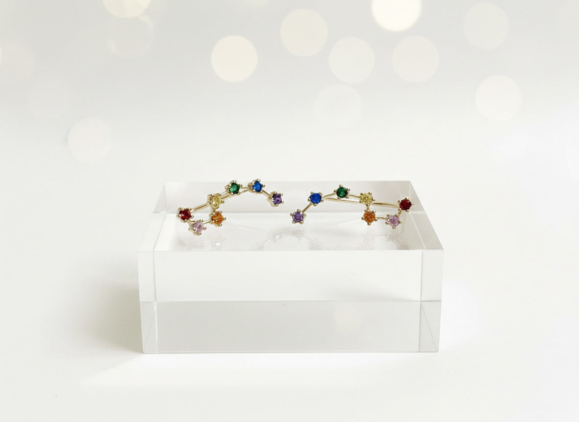 Rainbow Big Dipper Ear Climber - 7 Star Constellation Earrings