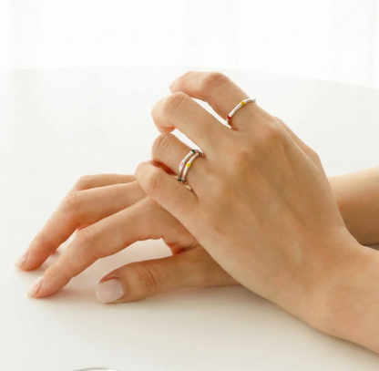 925 Sterling Silver Multicolor Enamel Stackable Open Ring — Adjustable Dainty Band