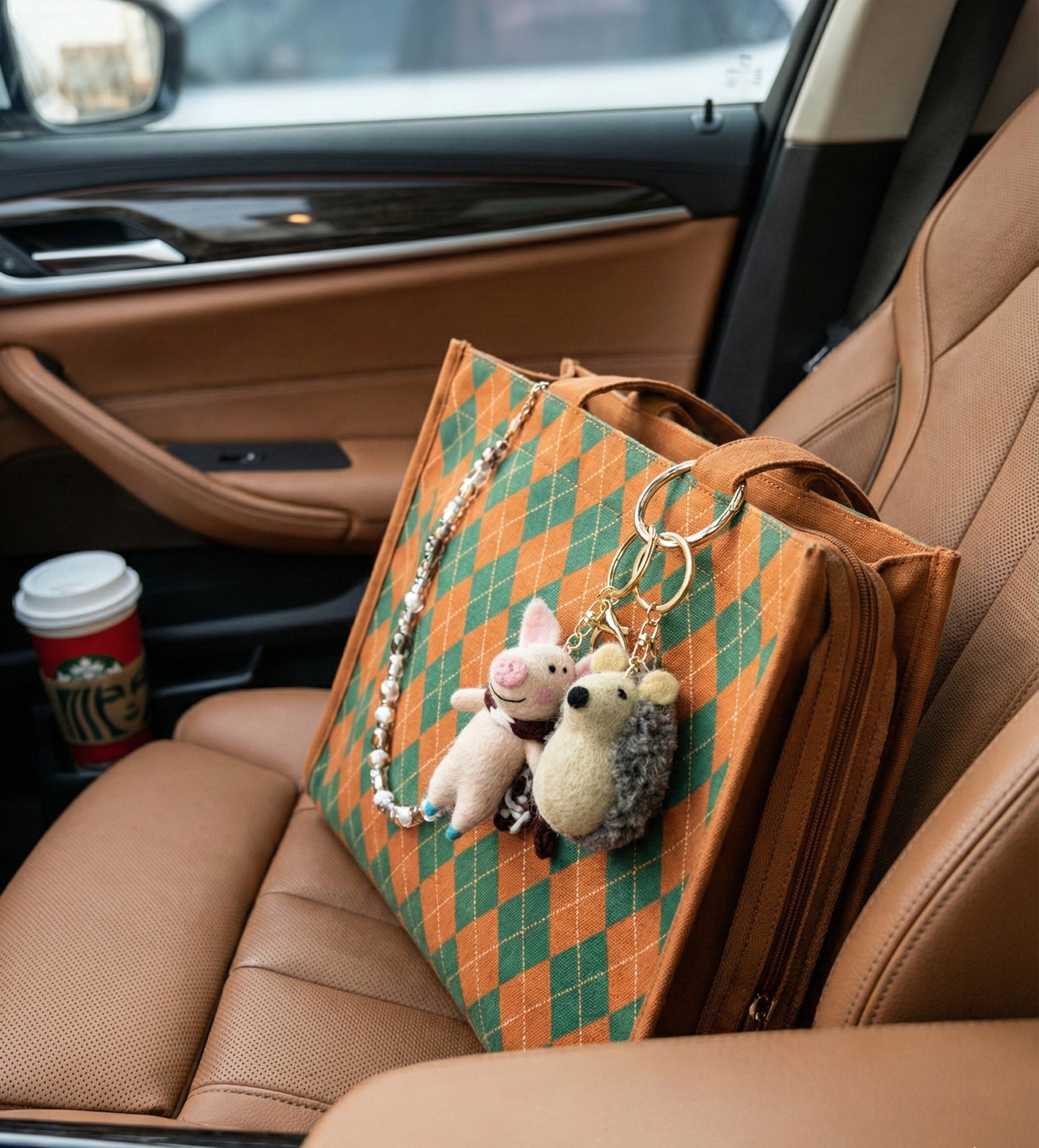 Handmade Nepal Wool Felt Animal Keychain - Pig & Hedgehog Bag Charm