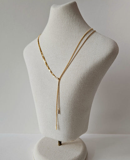 925 Silver Two-Line Y Lariat Necklace 40+5cm (Gold/Silver)
