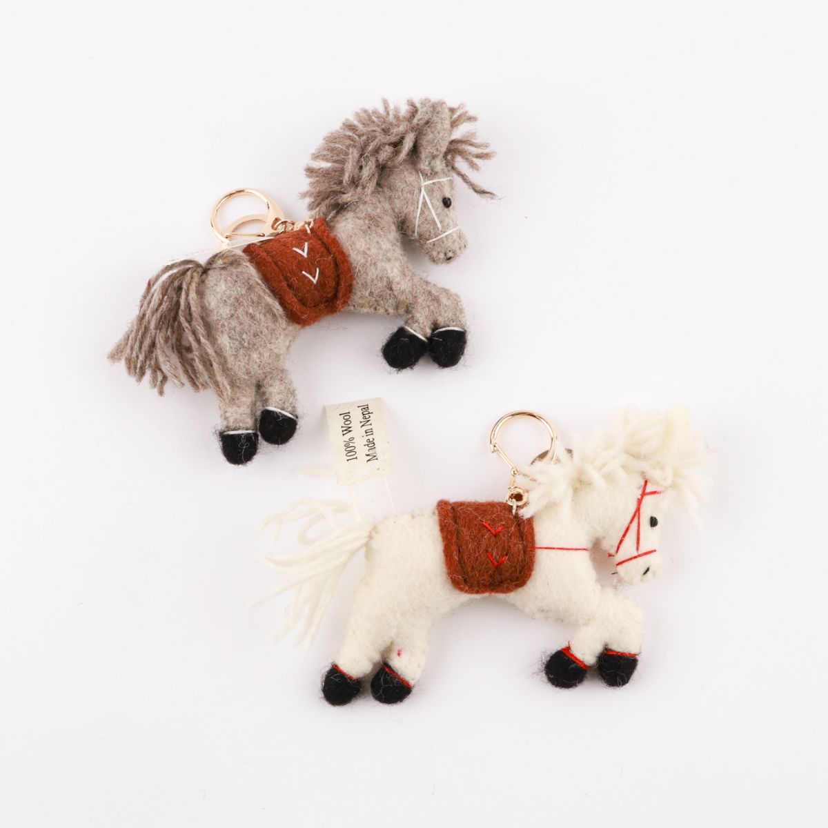 Handmade Wool Felt Horse Bag Charm Keychain - Nepal Artisan Pony (2 Colors)