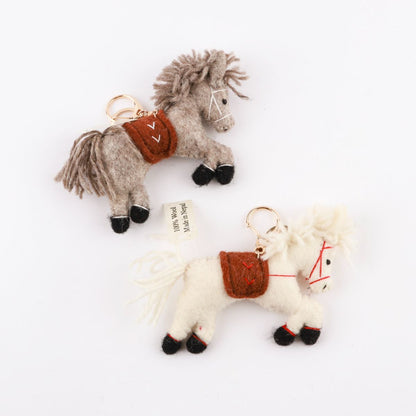 Handmade Wool Felt Horse Bag Charm Keychain - Nepal Artisan Pony (2 Colors)