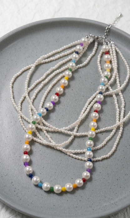 Rainbow Bead Acrylic Pearl Necklace — Y2K Kidcore Layered Choker