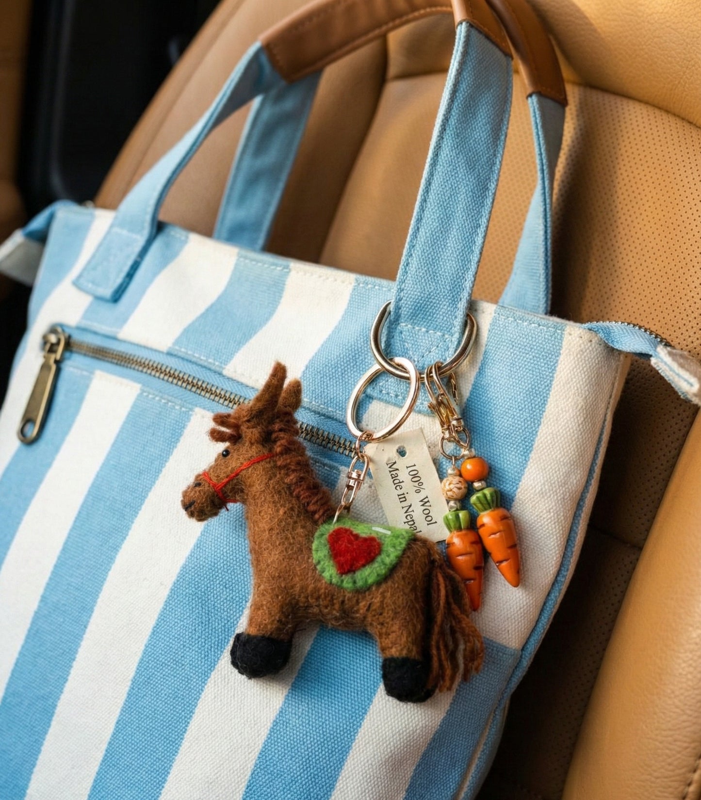 Nepal Handmade Wool Felt Lucky Horse Keychain - Bag Charm Gift