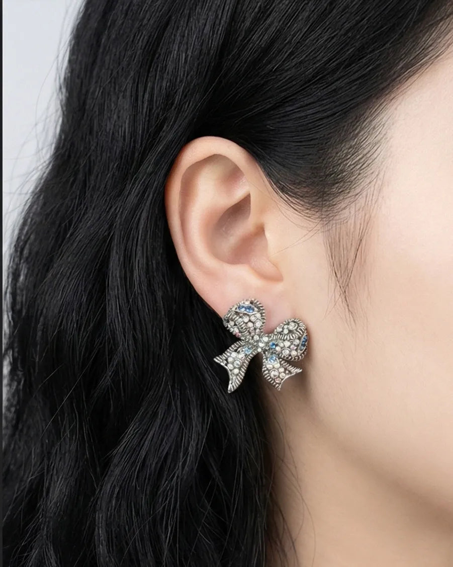 Crystal Bow Stud Earrings — Handmade in Korea | 8ttitto8