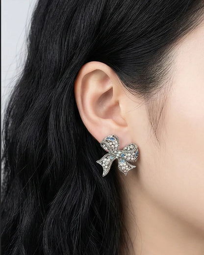 Crystal Bow Stud Earrings — Handmade in Korea | 8ttitto8