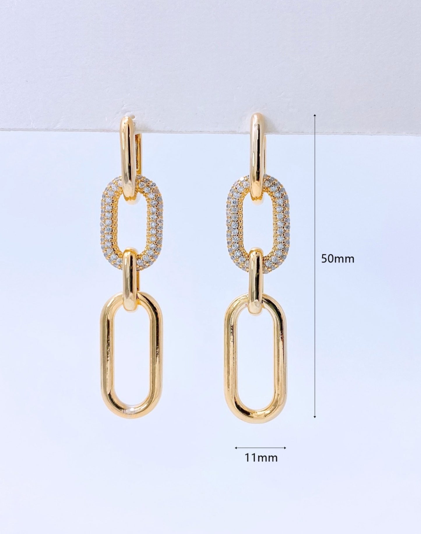 Chunky Pavé Chain Link Drop Earrings in Gold & Silver - Korean Jewelry