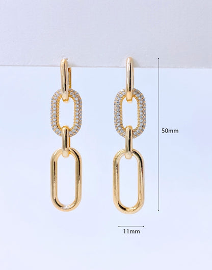 Chunky Pavé Chain Link Drop Earrings in Gold & Silver - Korean Jewelry